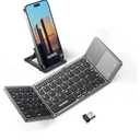 Samsers MultiDevice Foldable Bluetooth Keyboard with Touchpad Rechargeable DualMode(2.4G+BTx2) Wireless Keyboard with Holder, Portable Ultra Slim Folding Keyboards for Android Windows iOS Mac OS