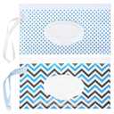 Baby Wipes Dispenser, 2 Pcs Travel Baby Wipe Holder, Refillable Baby Wet Wipe Pouch, Reusable Baby Wipes Container, Portable Wipe Dispenser, Wipe Bags for Travel, Wave and Plaid Patterns (04D)