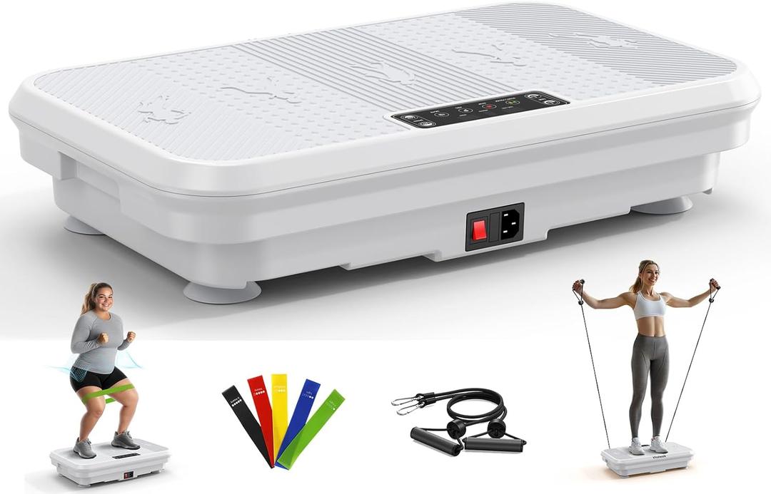 Vibration Plate Exercise Machine for Lymphatic Drainage & Weight Loss, 330lbs Capacity Home Gym, 5 Resistance Bands & 2 Elastic Bands Whole Body Vibrating Platform Board, Quiet, Fitness, Gray
