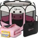Siedihit Pink Playpen for Large Dog Cat, Dogs Tent Crate Cage Indoor/Outdoor, Portable Pop Up Dog Kennel with Carrying Bag for Rabbits, Removable Top (Pink with Pad, Large)