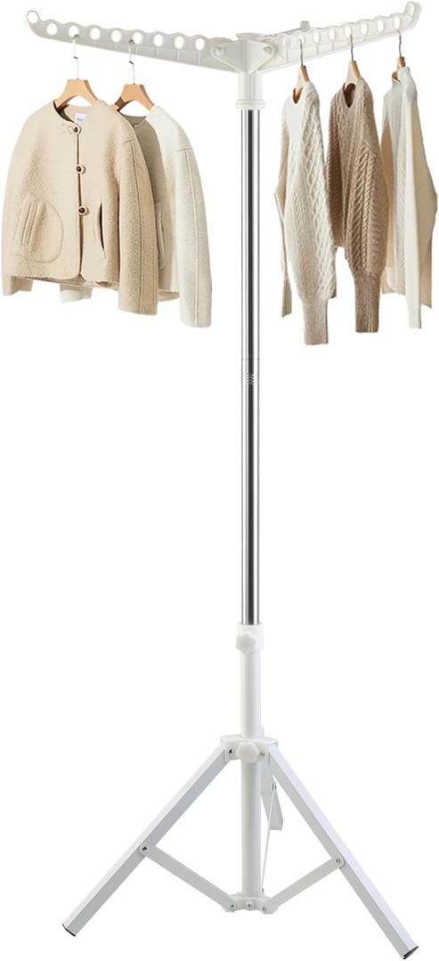 Clothes Drying Rack,Dry Rack for Clothes 33-68 Inch Stainless Steel Heavy-Duty Tripod Base Space-Saving Collapsable 3 Rotatable Arms