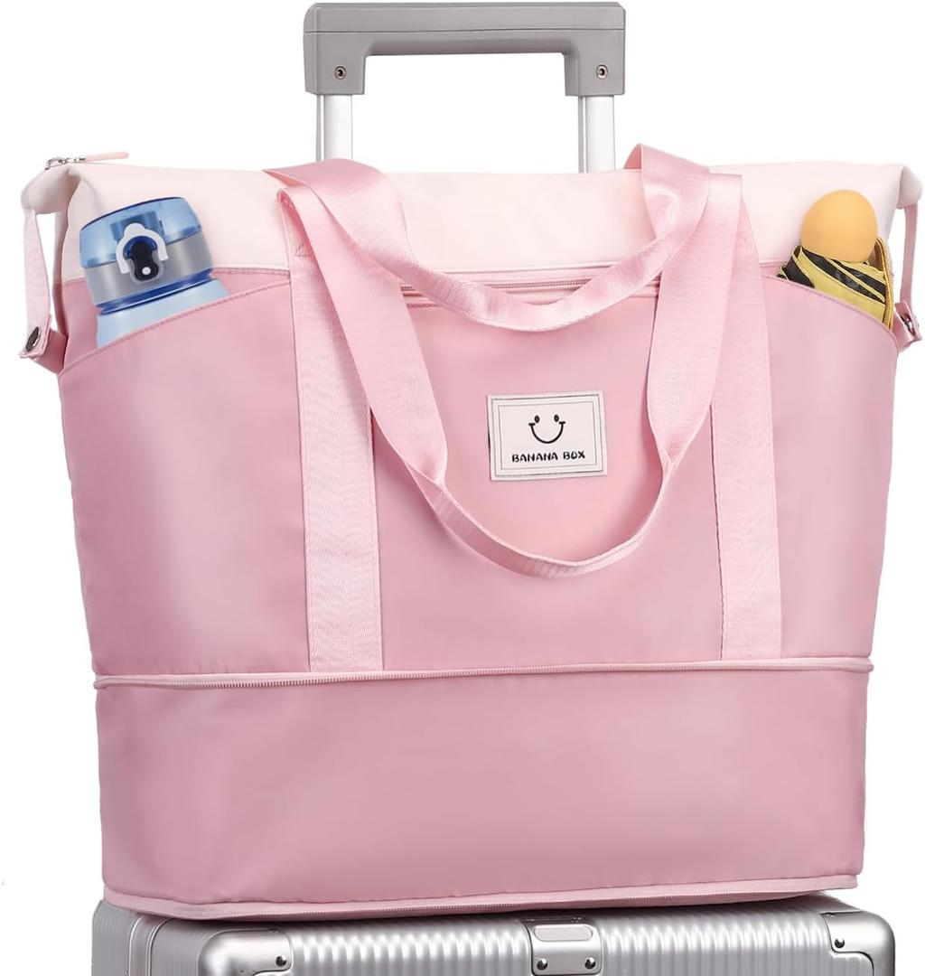 Overnight Bag, Expandable Travel Bag with Trolly Sleeve and Laptop Sleeve, Dry Wet Separated Pocket Weekender Gym Bag