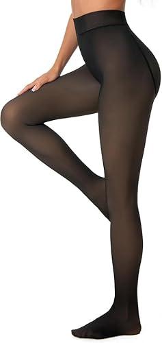 BOSSUN Womens Fleece-Lined Fake Translucent Tights High Waisted Tummy Control Soft Thick Warm Thermal Winter Tights for Women Small