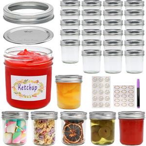 Mason Jars Herb Canister, 6 OZ Glass Mason Jar with Regular Lids and Metal Divider, Rustic Country Style Storage Container for Bathroom, Kitchen, Living Room, Office,Set of 30