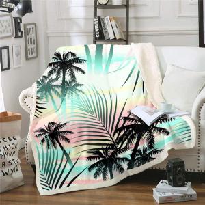 Feelyou Palm Tree Print Sherpa Blanket Hawaiian Tropical Island Fleece Throw Blanket Botanical Branches Plush Fuzzy Blanket for Sofa Bed Couch 50" x 60" (Multi 27)