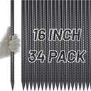 AAGUT Rebar Stakes 16 inch (34pcs) Heavy Duty 3/8 Ground Anchors Steel Garden Stakes Metal Straight Camping Tent Spikes with Chisel Point End for Hard Soil, Black Powder Coated