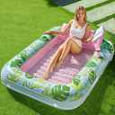 SLOOSH Inflatable Tanning Pool Lounger Float, 70" x 46" Pool Floats Adult with Pillow, 4 in 1 Suntan Tub Raft Floatie,Sunbathing Bed Lounge for Water Blow Up Kids Ball Pit Party Gifts, L-Cyan Pink, Large