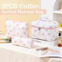 Makeup Bag for Women 3PCS Quilted Cotton Make Up Bag Travel Cosmetic Bag Large Makeup Bag Set Cute Bow Makeups Purse Organizer Floral Toiletry Pouch