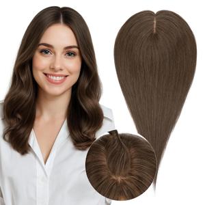 SEGOHAIR Real Human Hair Toppers for Women 3.54"*4.72" Silky Base 150% Density No Bangs Adjustable Parting Clip-In Topper Hairpieces for Women with Thinning Hair 12 Inches Natural Brown