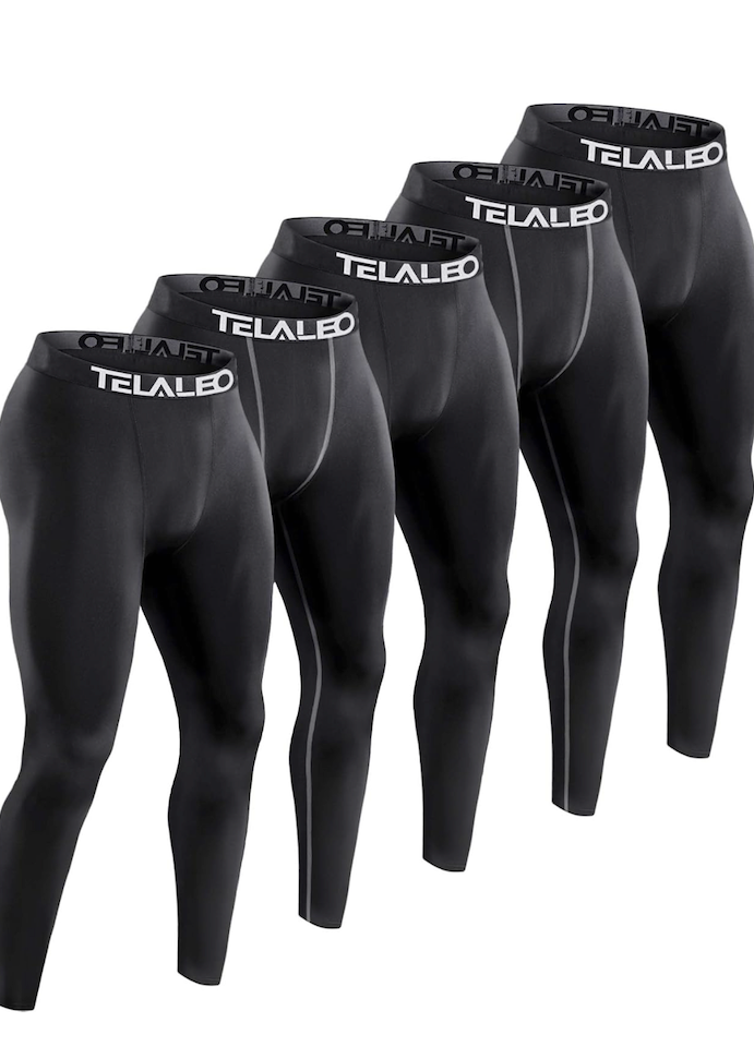 TELALEO 5 Pack Men's Compression Pants for Workout, Running, Basketball - Sports Baselayer Leggings XL