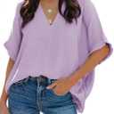 Dokotoo Casual Womens Short Sleeve V Neck Shirts Oversized Solid Blouses Tops (Purple, S)