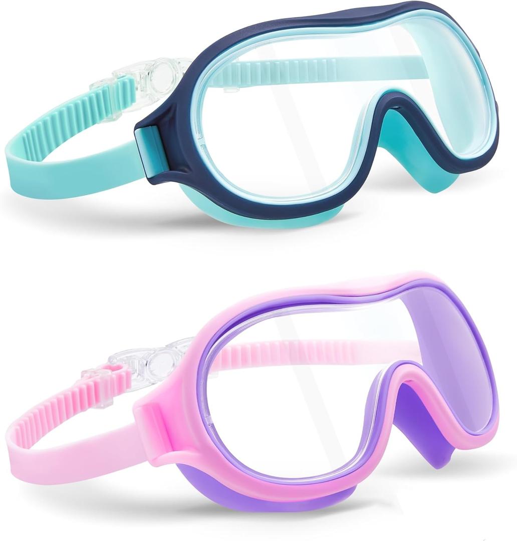 Aegend 2 Pack Swim goggles for Kids 3-15, Anti-Fog Anti-UV Wide Vision Waterproof, No leak Swimming goggles for Boys Girls (Cyan-blue & Purple Pink)