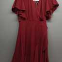 MisShow Long Formal Dresses for Women Elegant V Neck Wrap Ruffle Cocktail Wedding Guest Dress Evening Party Gown (X-Large, Burgundy)