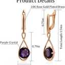 14k Rose Gold Plated Dark Purple Round Rhinestones Teardrop Earrings Dangle Hypoallergenic Stone Earrings for Women