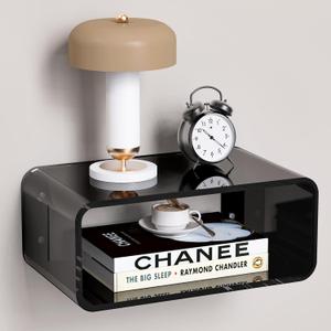 Acrylic Floating Nightstand, Bedside Table, Nightstand Shelf Wall Mounted Bedside Shelf (Black, Small)