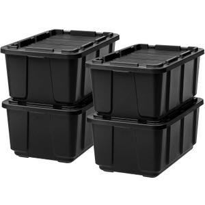 IRIS USA 5-Pack 27 Gallon Storage Bins with Lids |Made in USA| Heavy Duty Plastic Tote Containers for Truckbed Tool Box Organization, Large - Black