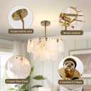 KELUOLY Modern Gold Chandeliers, 17.7" Luxury Cloud Glass Light Fixture, 2-Layer Round Ceiling Hanging Light Fixture for Bedroom Dining Room Kitchen Island Living Room Entryway Bar Farmhouse 6-Light
