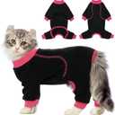 QBLEEV Sticky Hair Cat Clothes, Soft Cat Pajamas for Cats Only, Prevent Lost Fur Kitten Sweater Onesie, Stretchy Recovery Suit for Female Male Cats After Surgery Daily Wear, Black, S