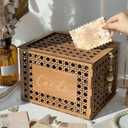OurWarm Wooden Wedding Card Box with Slot, Vintage Gift Card Box for Party Reception, Hollow Rattan Pattern Rustic Envelope Money Card Box for Wedding Graduation Party Birthday Baby Shower Decor