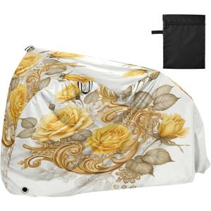 Bike Cover for 1 Bike, Outdoor Waterproof Heavy Duty Bicycle Covers Rain Sun UV Dust Wind Proof with Lock Hole for Mountain Road Electric Bike, Yellow Roses