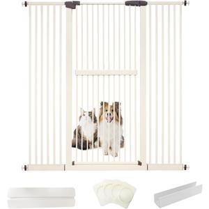 Lumizone Extra Tall Cat Gate 61.02" High Pressure Mounted Extra Wide 55.12"-59.24" (17Sizes) 1.37" Gap No Drilling Auto-Close Tall Pet Gate for Dogs (Cream, 55.12"-59.24" W)