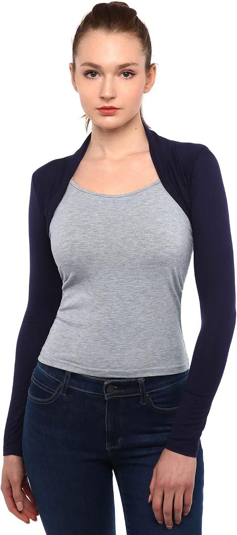 AmlieBoutik Women Long Sleeve Bolero Shrug Cropped Open Front Cardigan Jacket, (Navy Blue X-Large)