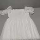 Women's Puff Sleeve Square Neck Mini Summer Sundress Chiffon Swiss Dot Flowy Smocked Dress, L