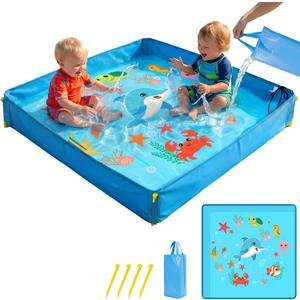 Portable Beach Puddle 3.9 x 3.9 FT, Foldable Play Pool for Toddlers and Kids, No Dig No Inflate, with Carrying Bag for Beach, Backyard and Travel