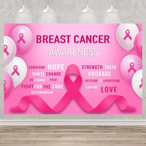 8x6ft Breast Cancer Awareness Backdrop Decorations Pink Ribbon Hope Survivor Banner Background Charity Activities Fundraising Gathering Photography Party Supplies