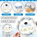 Whaline 168 Pcs Graduation Floral Paper Plates and Napkins Set Party Supplies Blue Flower Congrats Grad Disposable Tableware Cups and Cutlery for 24 Guests Class of 2026 Dinnerware
