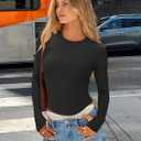 LASLULU Long Sleeve Workout Shirts for Women Lightweight Athletic Crewneck Gym Active Tops Casual Basic Fall Outfits Clothes(Black Medium)