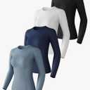 CL convallaria 4 Pack Women's Compression Shirt Cool Dry Long Short Sleeve Workout Athletic Tops for Yoga Gym Running, Medium