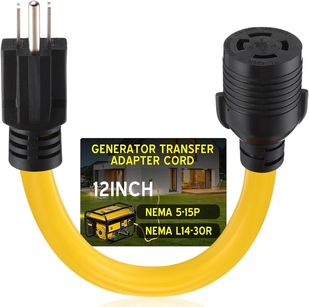 Tellegloww NEMA 5-15P to L14-30R Generator Adapter Cord 15a 3prong Male to 30a 4prong Locking Female Generator Transfer Switch House Inlet Box Adapter, STW 10 AWG, ETL Listed