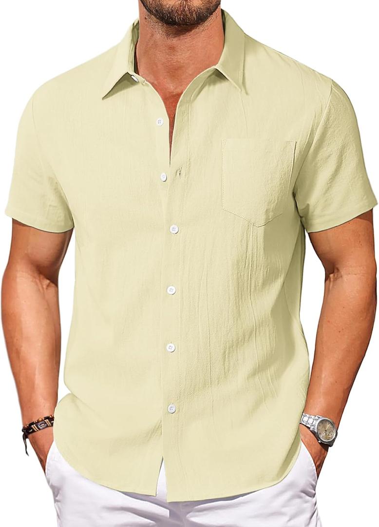 Vssjavun Mens Short Sleeve Button Down Shirts Casual Cotton Shirt Summer Beach Shirts (M)
