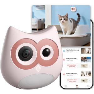 Litter Box Camera AI Cat Health Monitoring, Records Toileting Behavior, UTI/Diarrhea Abnormal Alerts, Fits Automatic & Standard Litter Boxes, Multi-Cat Support, Night Mode Cat Cam (Pink)