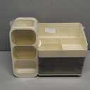 HBlife Makeup Organizer with Brush Holder for Vanity, Large Plastic Bathroom Countertop Organizer Skin Care Storage, Easy to Store Lipsticks, Nail Polishes, Perfumes, Eyeshadow Palettes, Beige