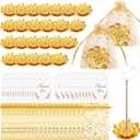 72 Pack Diwali Gifts Bulk, Lotus Incense Holder, Indian Return Gifts for Pooja Bulk, Gold Lotus Incense Sticks Holder with Organza Bags & Thank You Cards, Indian Return Gift (72 Pack)