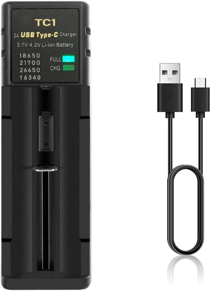 18650 Battery Charger, Single-Slot Universal 3.7V Battery Charger for 18650 21700 26650 14500 16340 Li-ion Rechargeable Batteries