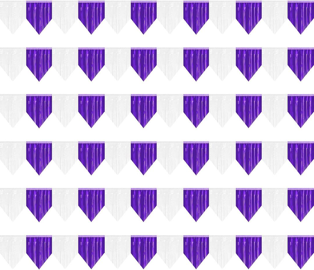 6p Banner Metallic Foil Fringe Wall Hanging Tinsel Fringe Banners backdrop for Parade Floats Garland Wedding Birthday Parties Graduation Lavender Bridal Shower Engagement Part Decoration(White Purple)
