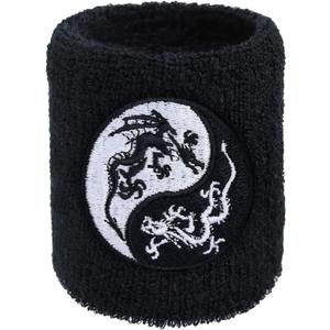 Outdoor Sweat Band for Wrist- Embroidered Yoga Sweat Absorbent Wrist Band - Terrycloth Black Arm Band for Sport (Yin Yang dragon)