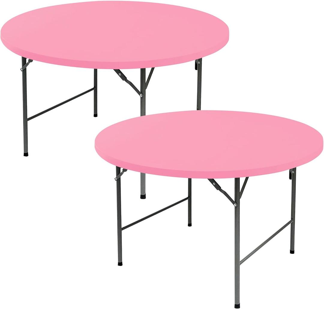 Fitted Round Table Covers 60 Inch-2 Pack Pink Elastic Spandex Table Cloth-Small Stretch Folding Circle Tablecloths Topper Cap for Kitchen Dining Commercial Party Picnic Event Banquet Tables