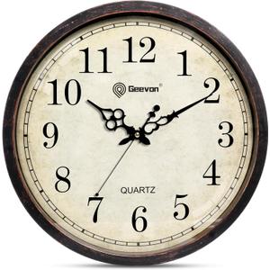 Geevon Vintage Wall Clock, Silent 16" Non Ticking Retro Round Clock Quartz Decorative Battery Operated Wall Clock for Kitchen,Office,Classroom,Bedroom,Living Room Decor