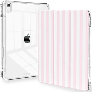 Feams Case for iPad (A16) 11th Generation 11 Inch 2025, iPad 10th Generation 10.9 Inch 2022, Slim Tri-Fold Stand Clear Back Cover with Pencil Holder & Auto Sleep, Pink Stripes