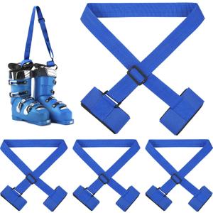 Blulu 4 Pack Ski Carrier Straps Adjustable Shoulder with Cushioned Fastener Tape Strap Loop Strong for Adults Kids (Blue)