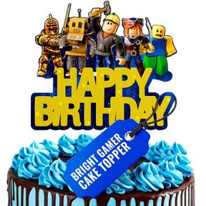 Video Game Cake Topper Decorations - Vibrant Glitter Cardboard Gamer Cake Topper, Eye-Catching Design, Firm Installation & Easy Adjusting, Sturdy Plastic Stick - Birthday Decorations for Boys & Girls