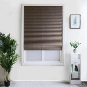 2 Pack Temporary Blackout Blinds for Window, Self Adhesive Pleated Blinds Cordless No Drill Fabric Blinds Room Darkening Shades Blackout Shades for Bathroom Kitchen Office, 60*150cm(W*L)-2pcs (Coffee)