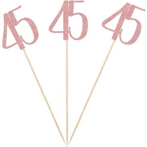 Rose Gold 45th Glitter Birthday Centerpiece Sticks, 12-Pack Number 45 Table Topper Anniversary Party Decorations