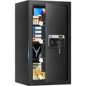 5.2 Cuft Large Floor Safe, Heavy Duty Fire Proof Safes for Home Use with Digital Keypad, Removable Shelves and Alarm System, Anti-theft Home Safe for Documents Money