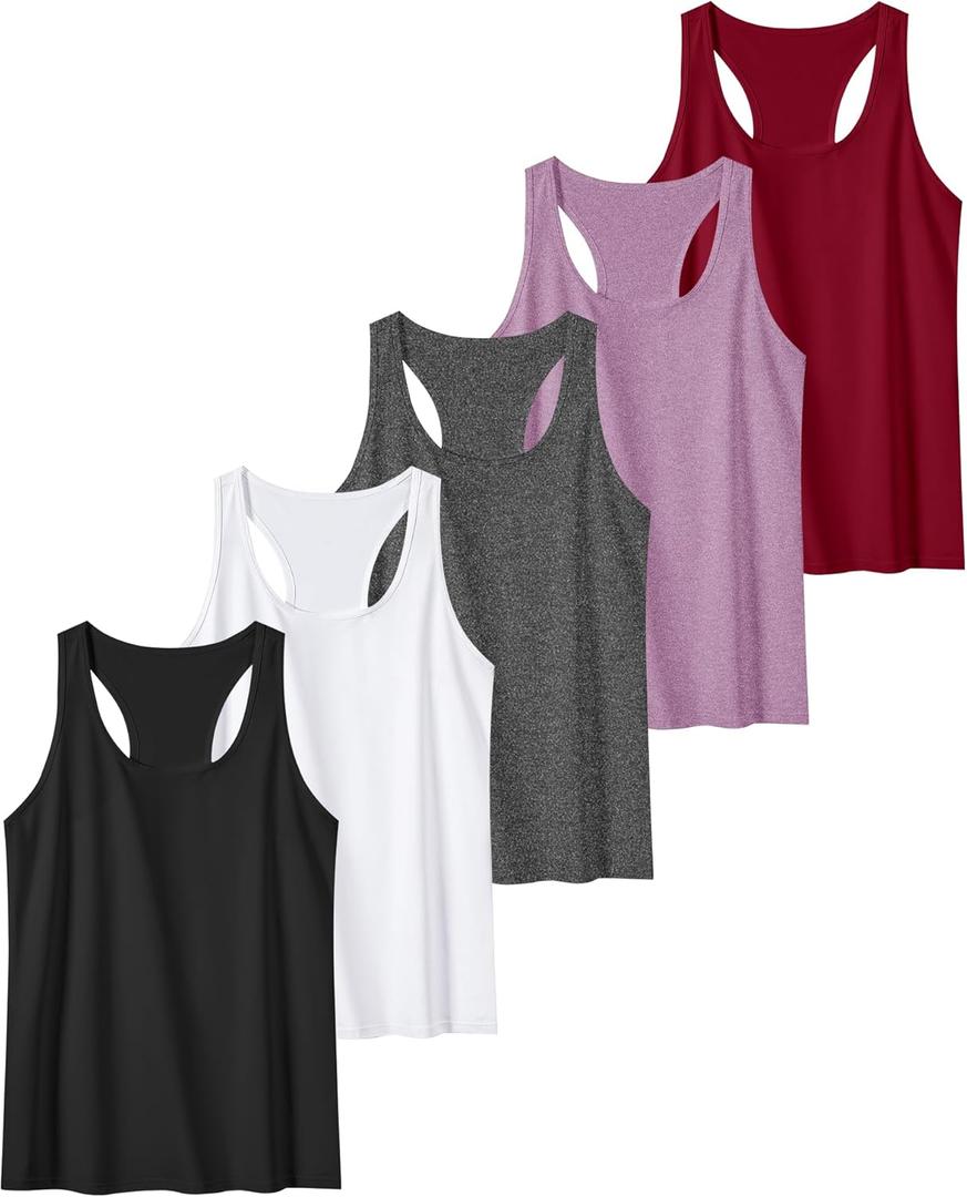 5 Pack Workout Tank Tops for Women, Athletic Racerback Sports Tank Tops, Compression Sleeveless Dry Fit Shirts (X-Large, Slim Fit-black/Grey/White/Red/Purple)