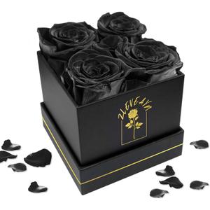 4 Pcs Fresh Preserved Roses in a Box Forever Real Flowers Birthday Valentine's Day Gifts Eternal Love for Her Women Mom(Black, Black Box)